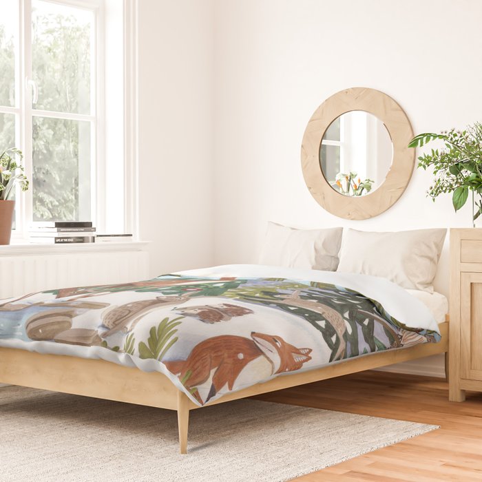 Woodland animals in the Snowy Mountain Forest Duvet Cover Gallery Image 2