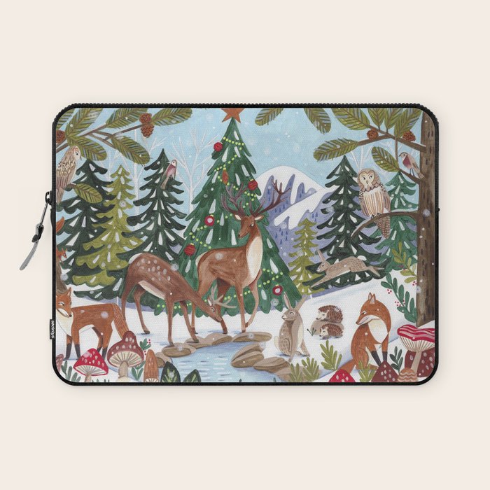 Woodland animals in the Snowy Mountain Forest Laptop Sleeve Gallery Image 1