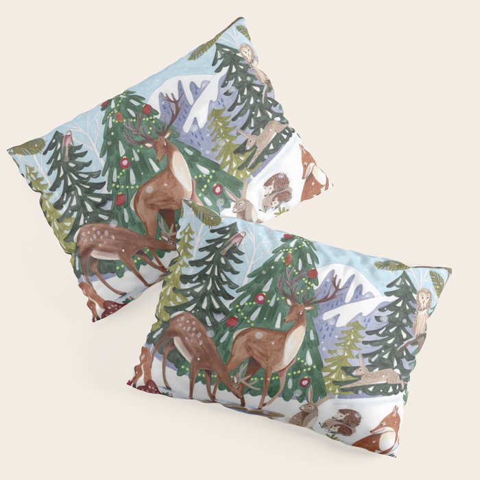 Woodland animals in the Snowy Mountain Forest Pillow Sham Gallery Image 3