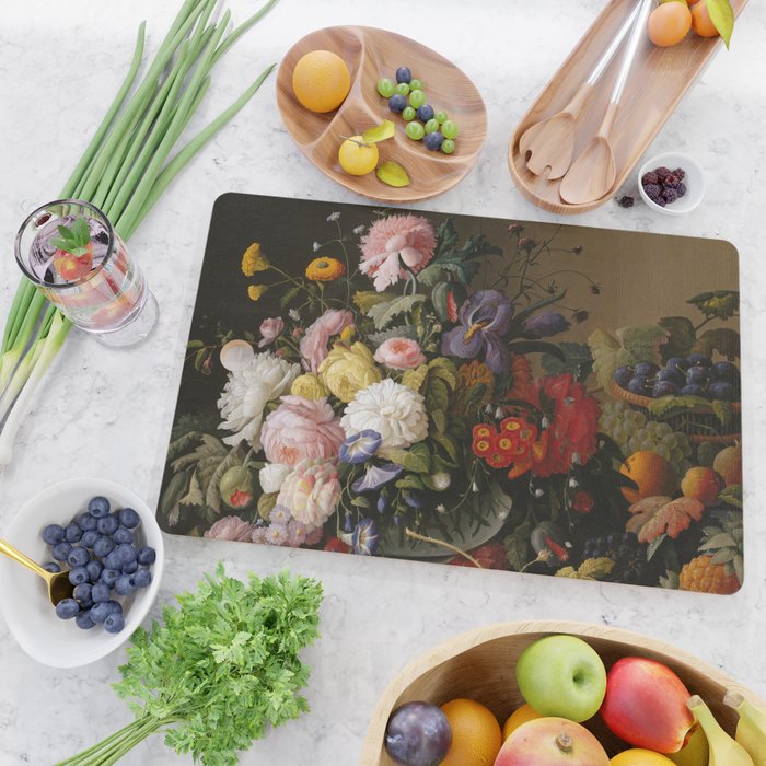 Still Life Flowers and Fruit by Severin Roesen, 1855 Cutting Board Gallery Image 2
