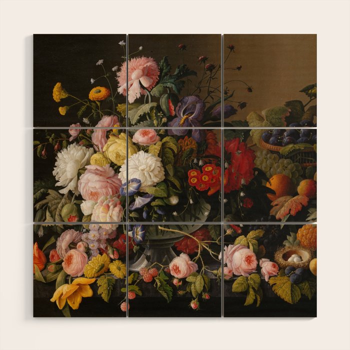 Still Life Flowers and Fruit by Severin Roesen, 1855 Wood Wall Art Gallery Image 1
