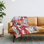 Red teal hand painted boho watercolor roses floral Throw Blanket Gallery Image 1