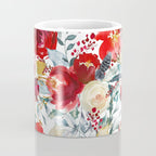 Red teal hand painted boho watercolor roses floral Coffee Mug Gallery Image 4