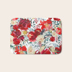 Red teal hand painted boho watercolor roses floral Bath Mat Gallery Image 1