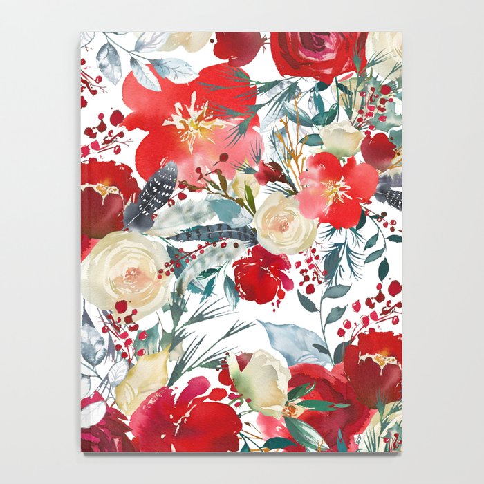 Red teal hand painted boho watercolor roses floral Notebook Gallery Image 4