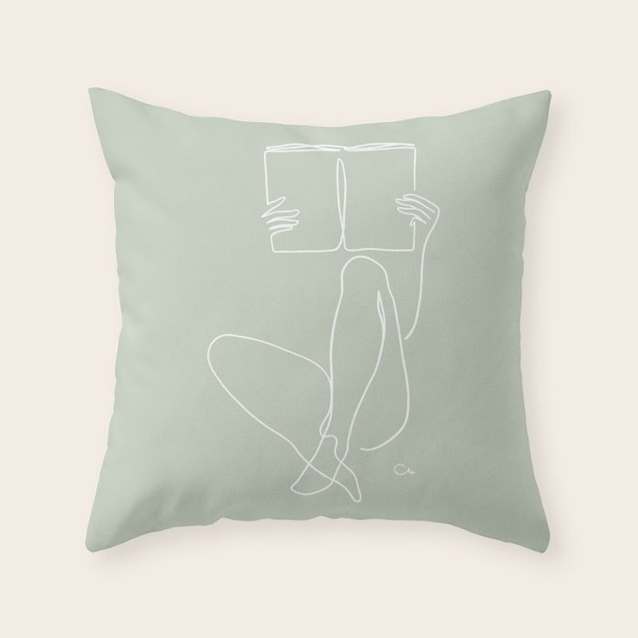 Reading Naked n.2 (green) Throw Pillow Gallery Image 6