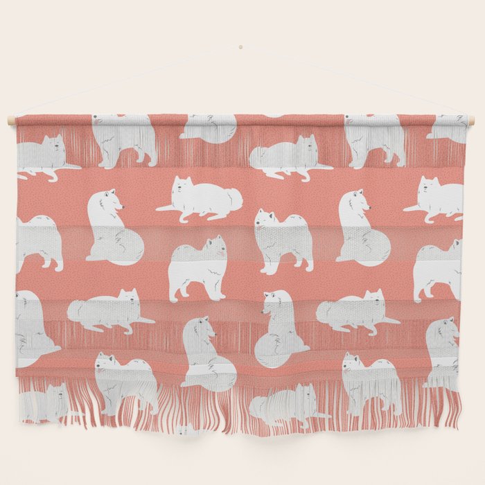 Samoyed Print in Coral Wall Hanging Gallery Image 1