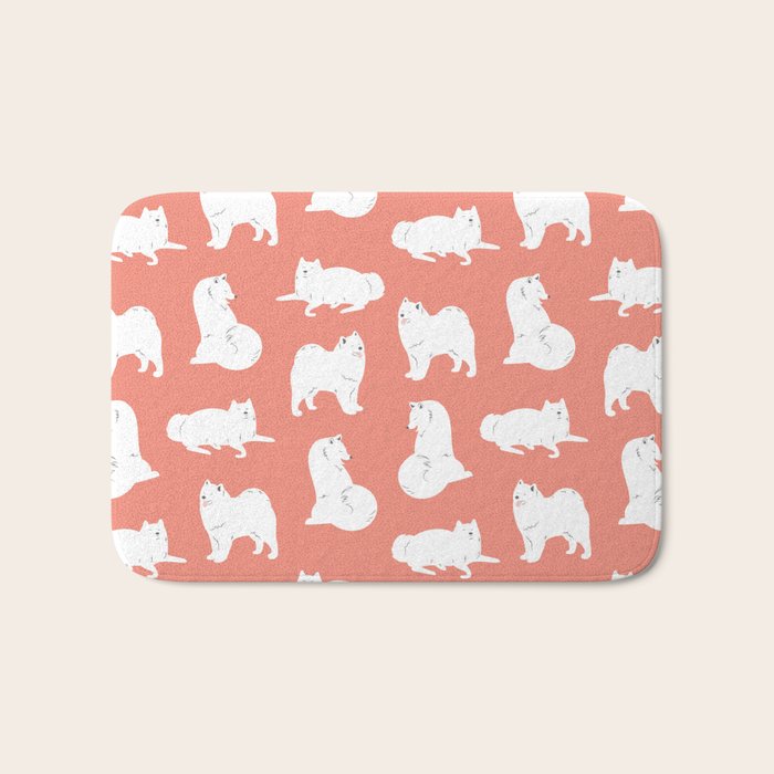 Samoyed Print in Coral Bath Mat Gallery Image 1
