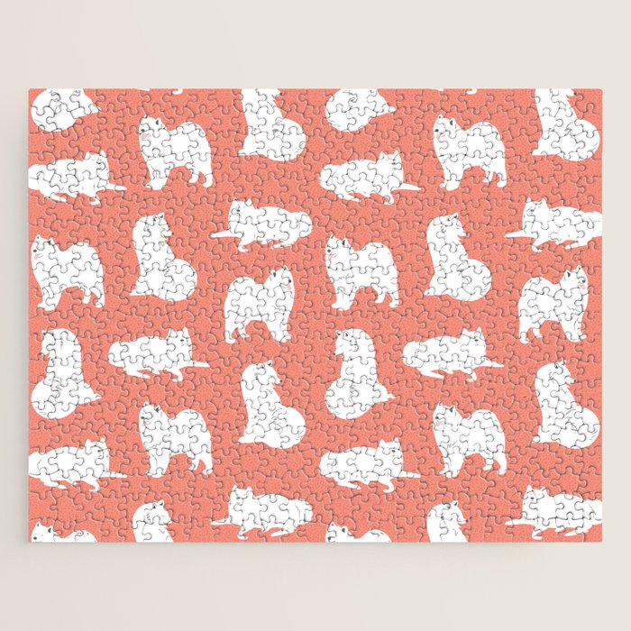 Samoyed Print in Coral Jigsaw Puzzle Gallery Image 1