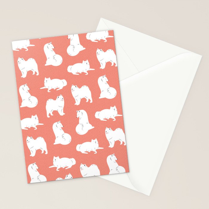 Samoyed Print in Coral Stationery Card Gallery Image 2