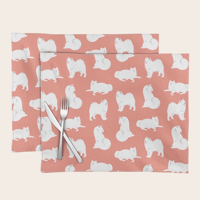 Samoyed Print in Coral Placemat Gallery Image 1