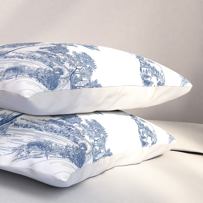 Toile de Jouy Vintage French Navy Blue White Pastoral Pattern Pillow Sham Gallery Image 3