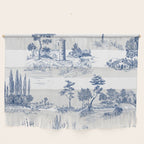 Toile de Jouy Vintage French Navy Blue White Pastoral Pattern Wall Hanging Gallery Image 1