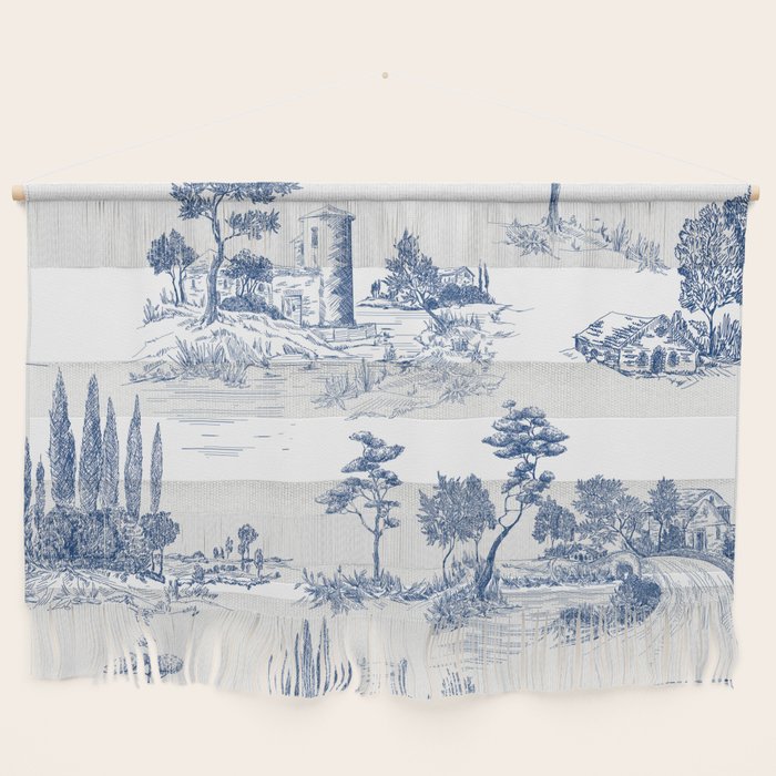 Toile de Jouy Vintage French Navy Blue White Pastoral Pattern Wall Hanging Gallery Image 1