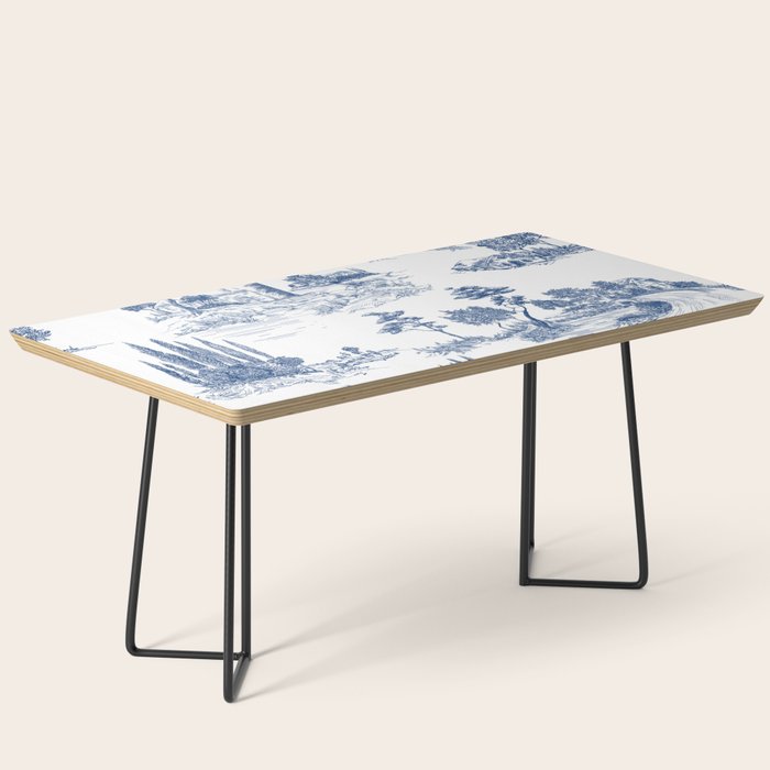 Toile de Jouy Vintage French Navy Blue White Pastoral Pattern Coffee Table Gallery Image 1
