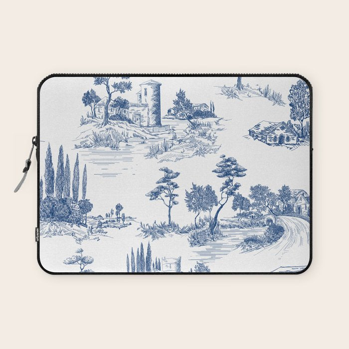 Toile de Jouy Vintage French Navy Blue White Pastoral Pattern Laptop Sleeve Gallery Image 1