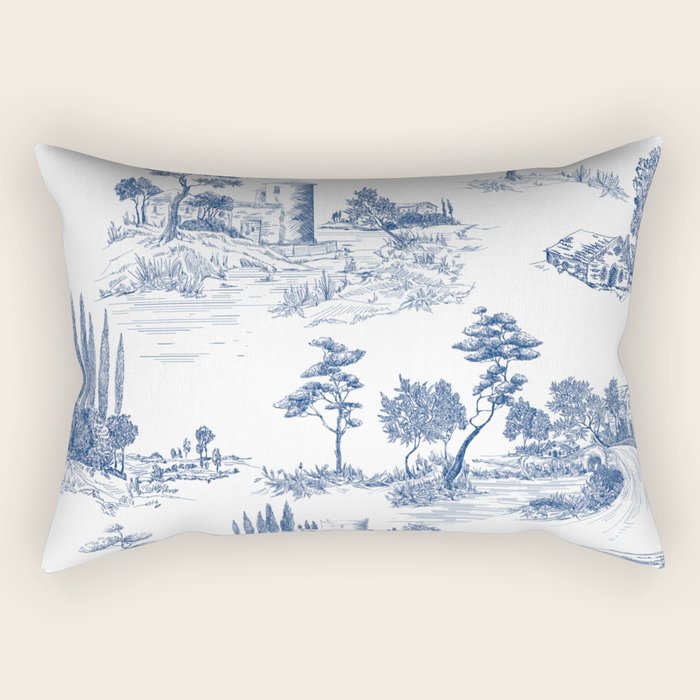 Toile de Jouy Vintage French Navy Blue White Pastoral Pattern Rectangular Pillow Gallery Image 1