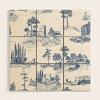 Toile de Jouy Vintage French Navy Blue White Pastoral Pattern Wood Wall Art Gallery Image 1