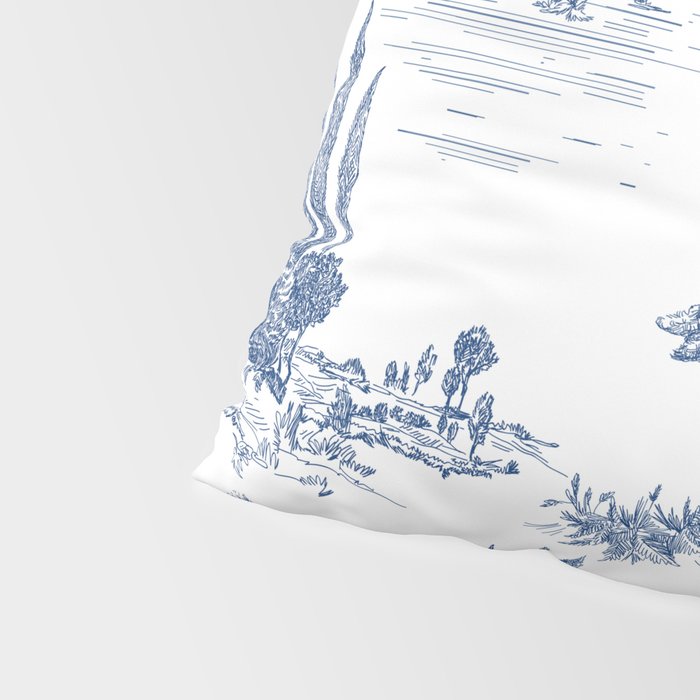 Toile de Jouy Vintage French Navy Blue White Pastoral Pattern Pillow Sham Gallery Image 4