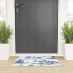 Toile de Jouy Vintage French Navy Blue White Pastoral Pattern Welcome Mat Gallery Image 3
