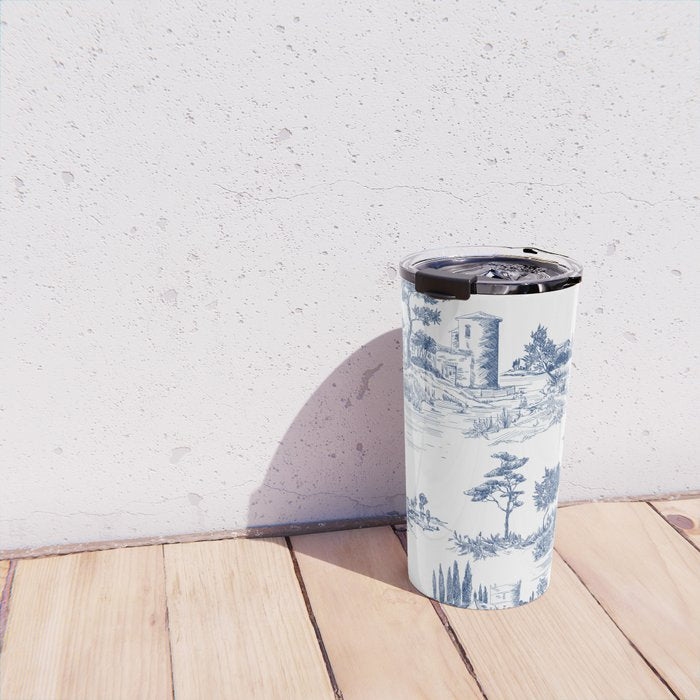 Toile de Jouy Vintage French Navy Blue White Pastoral Pattern Travel Mug Gallery Image 4