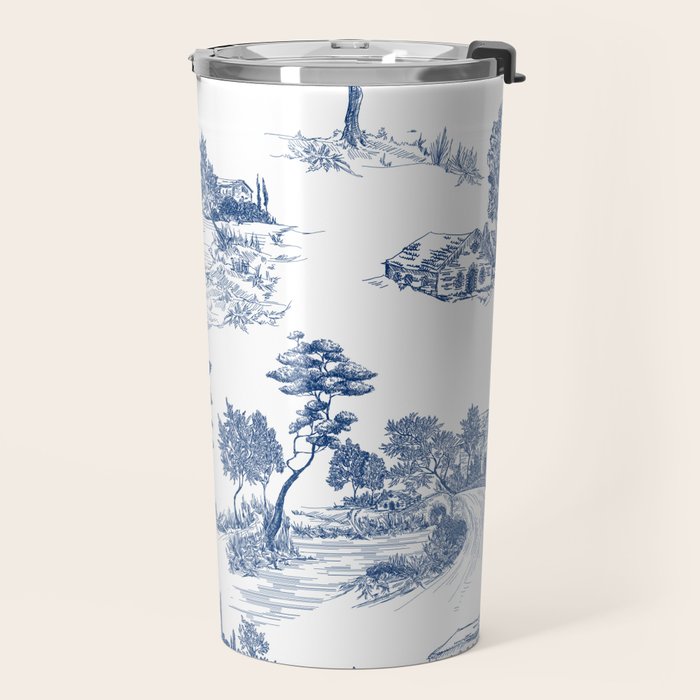 Toile de Jouy Vintage French Navy Blue White Pastoral Pattern Travel Mug Gallery Image 2