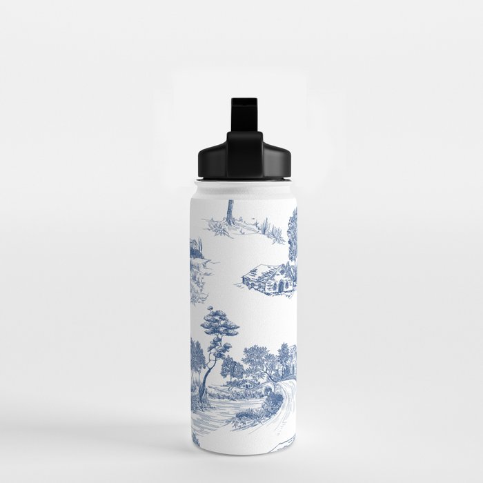 Toile de Jouy Vintage French Navy Blue White Pastoral Pattern Water Bottle Gallery Image 2