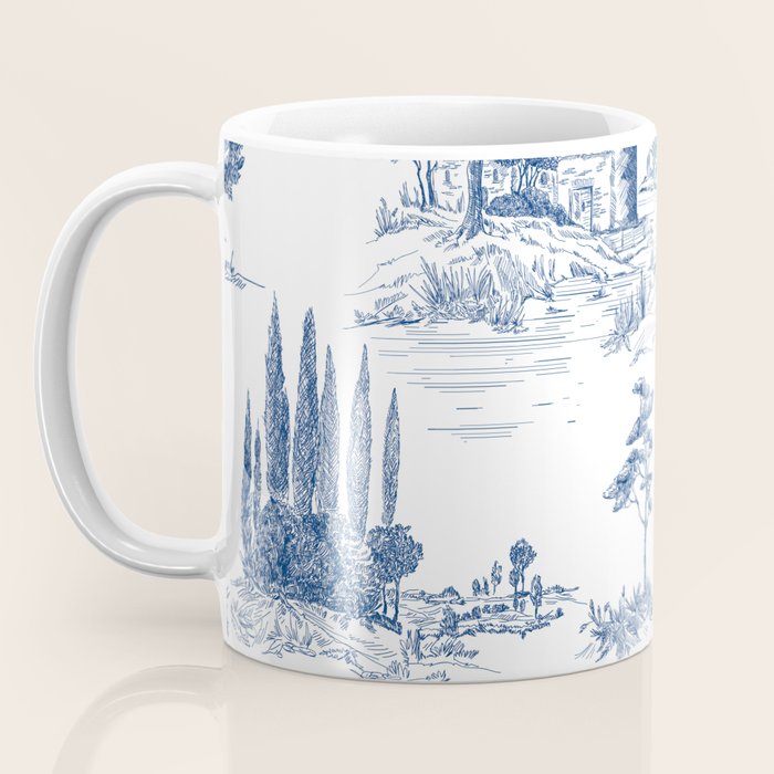 Toile de Jouy Vintage French Navy Blue White Pastoral Pattern Coffee Mug Gallery Image 3