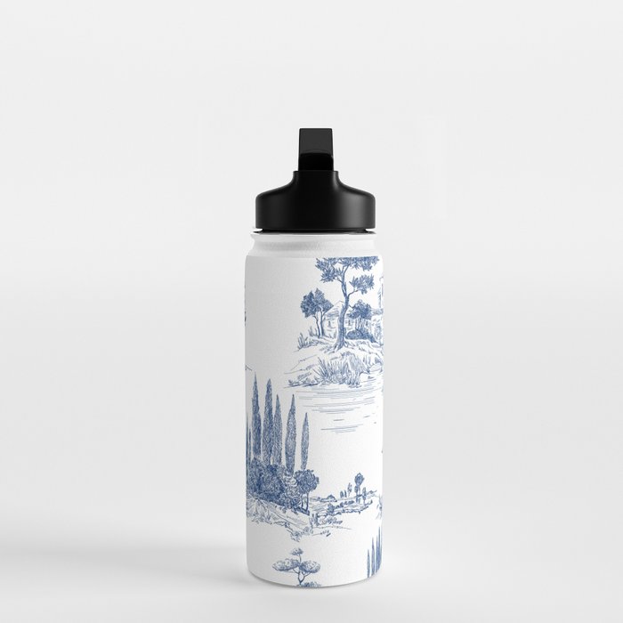 Toile de Jouy Vintage French Navy Blue White Pastoral Pattern Water Bottle Gallery Image 3