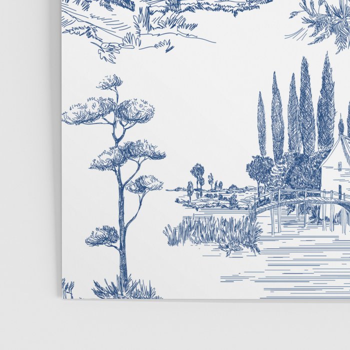 Toile de Jouy Vintage French Navy Blue White Pastoral Pattern Poster Gallery Image 3
