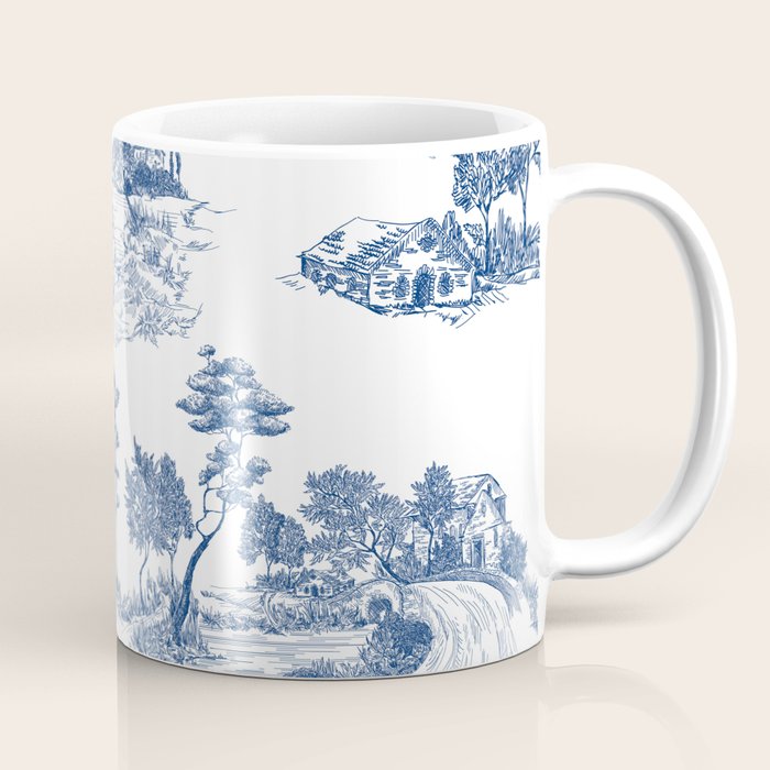 Toile de Jouy Vintage French Navy Blue White Pastoral Pattern Coffee Mug Gallery Image 1