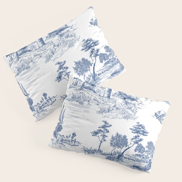 Toile de Jouy Vintage French Navy Blue White Pastoral Pattern Pillow Sham Gallery Image 1