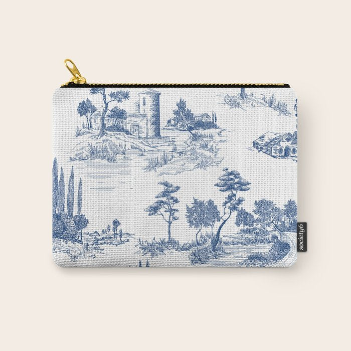 Toile de Jouy Vintage French Navy Blue White Pastoral Pattern Carry All Pouch Gallery Image 1