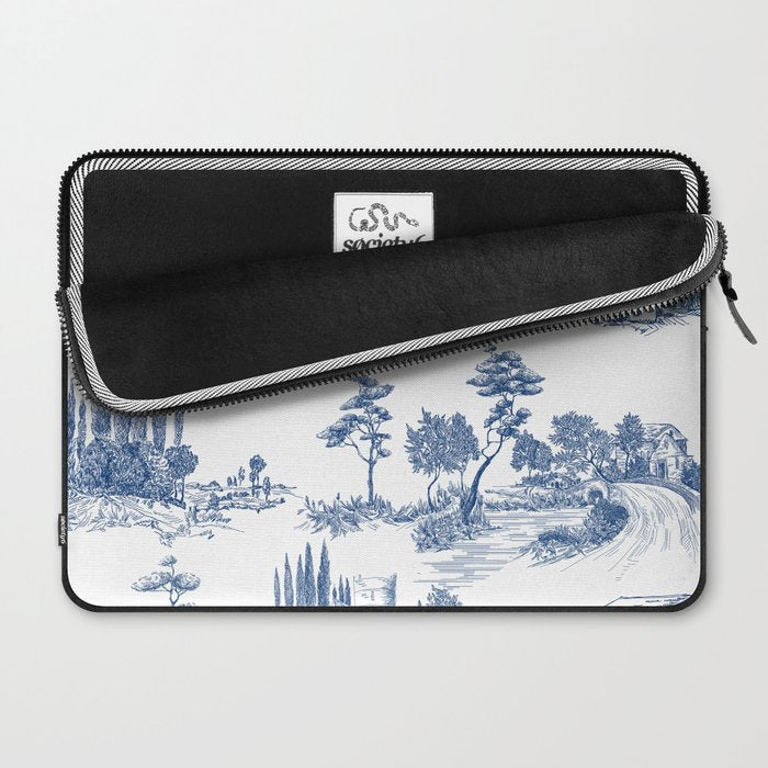Toile de Jouy Vintage French Navy Blue White Pastoral Pattern Laptop Sleeve Gallery Image 2
