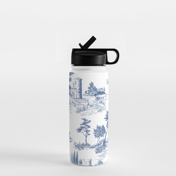 Toile de Jouy Vintage French Navy Blue White Pastoral Pattern Water Bottle Gallery Image 1