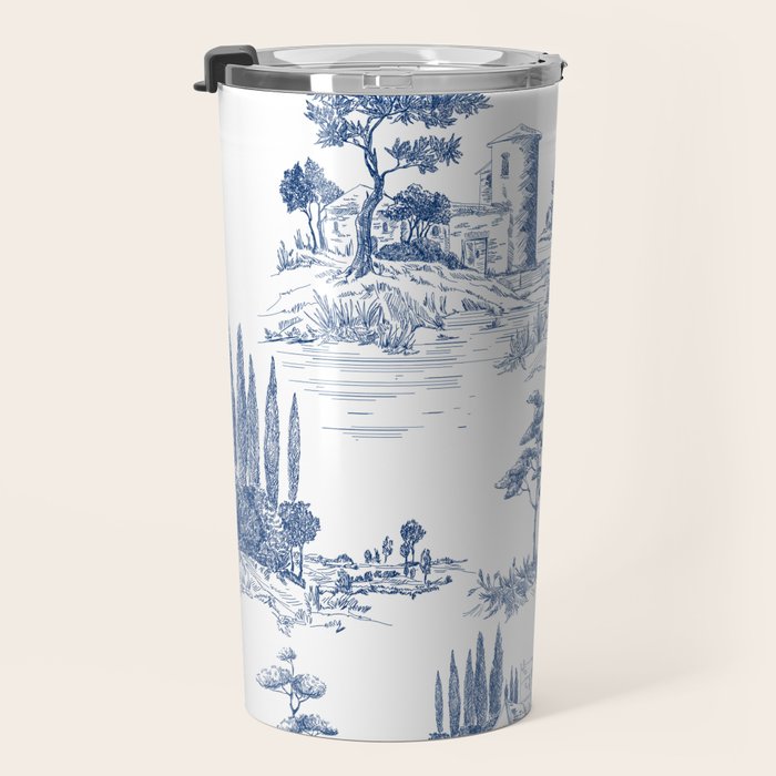 Toile de Jouy Vintage French Navy Blue White Pastoral Pattern Travel Mug Gallery Image 3
