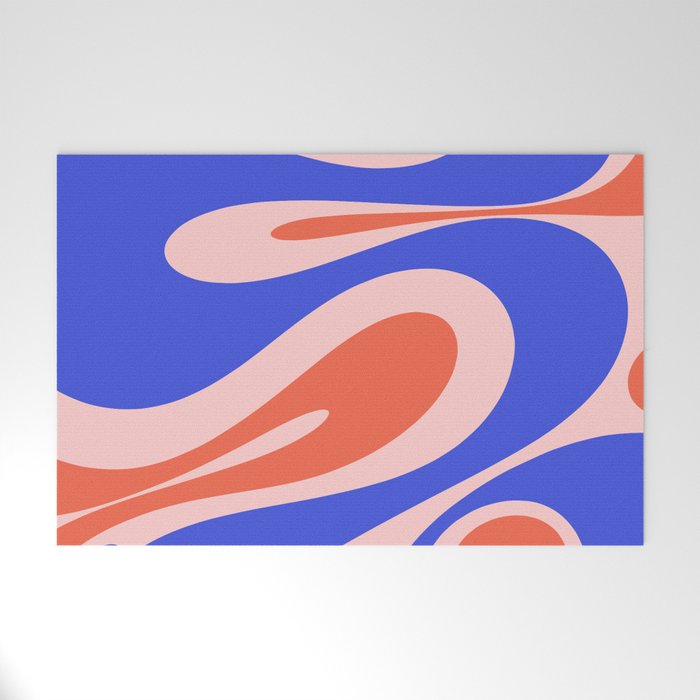 Mellow Flow Retro 60s 70s Abstract Pattern Royal Blue Pink Orange Welcome Mat Gallery Image 1