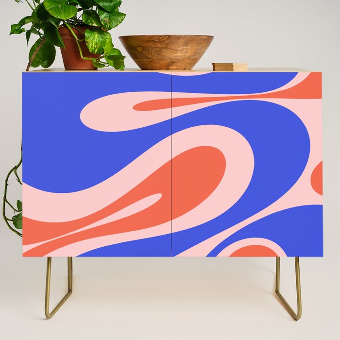 Mellow Flow Retro 60s 70s Abstract Pattern Royal Blue Pink Orange Credenza Gallery Image 1