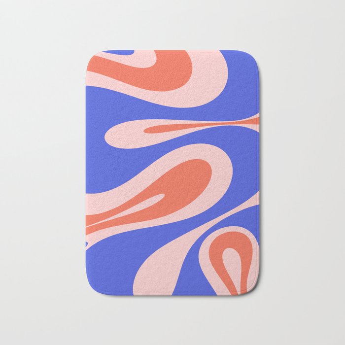 Mellow Flow Retro 60s 70s Abstract Pattern Royal Blue Pink Orange Bath Mat Gallery Image 1