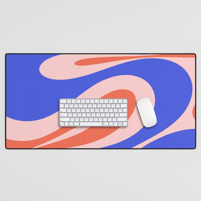 Mellow Flow Retro 60s 70s Abstract Pattern Royal Blue Pink Orange Desk Mat Gallery Image 1