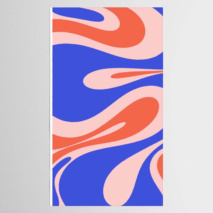 Mellow Flow Retro 60s 70s Abstract Pattern Royal Blue Pink Orange Tablecloth Gallery Image 2