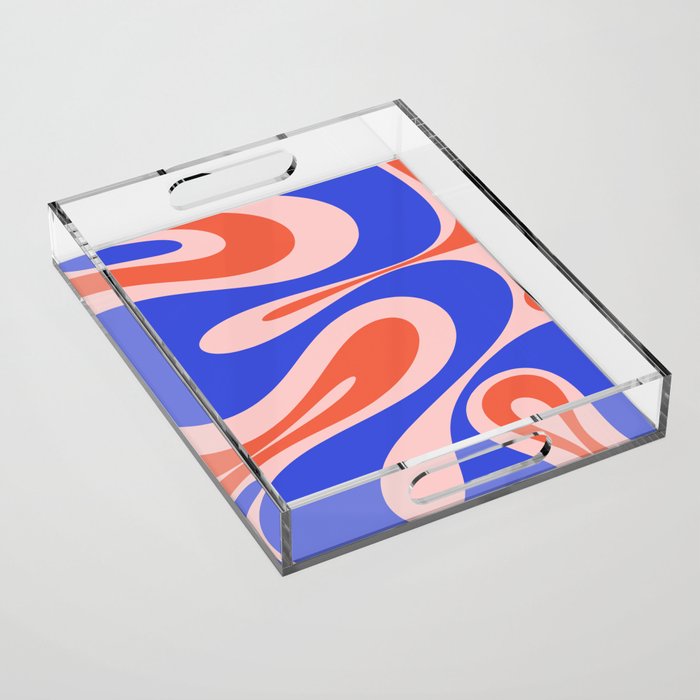 Mellow Flow Retro 60s 70s Abstract Pattern Royal Blue Pink Orange Acrylic Tray Gallery Image 1