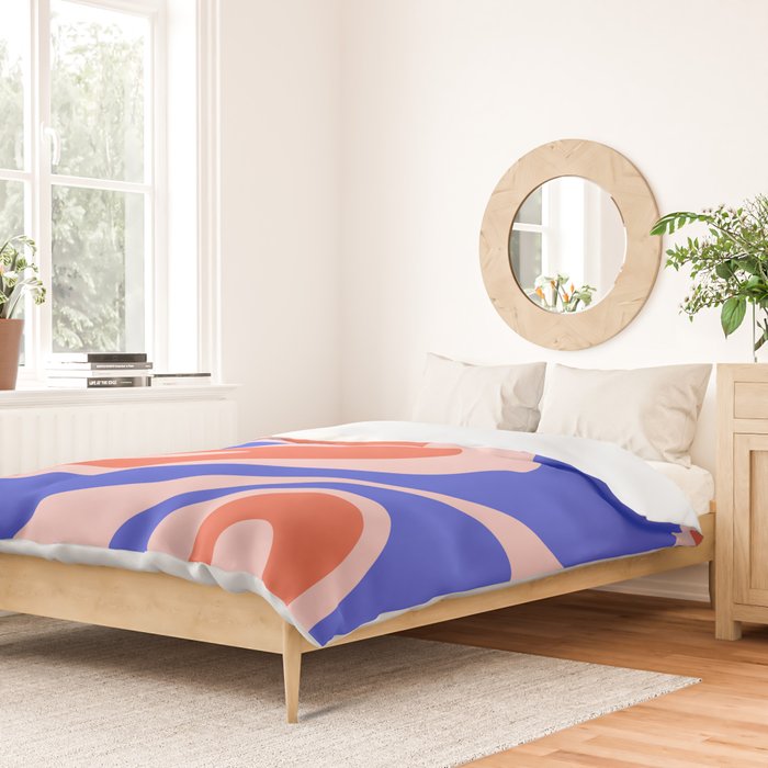 Mellow Flow Retro 60s 70s Abstract Pattern Royal Blue Pink Orange Duvet Cover Gallery Image 2