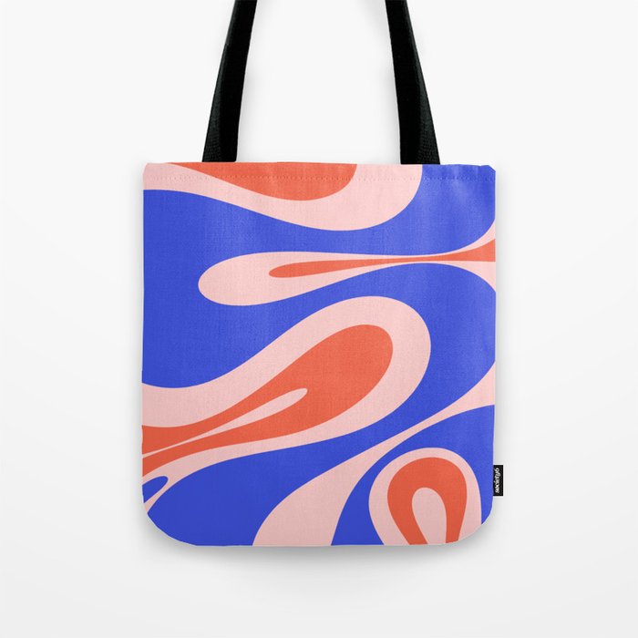 Mellow Flow Retro 60s 70s Abstract Pattern Royal Blue Pink Orange Tote Bag Gallery Image 1