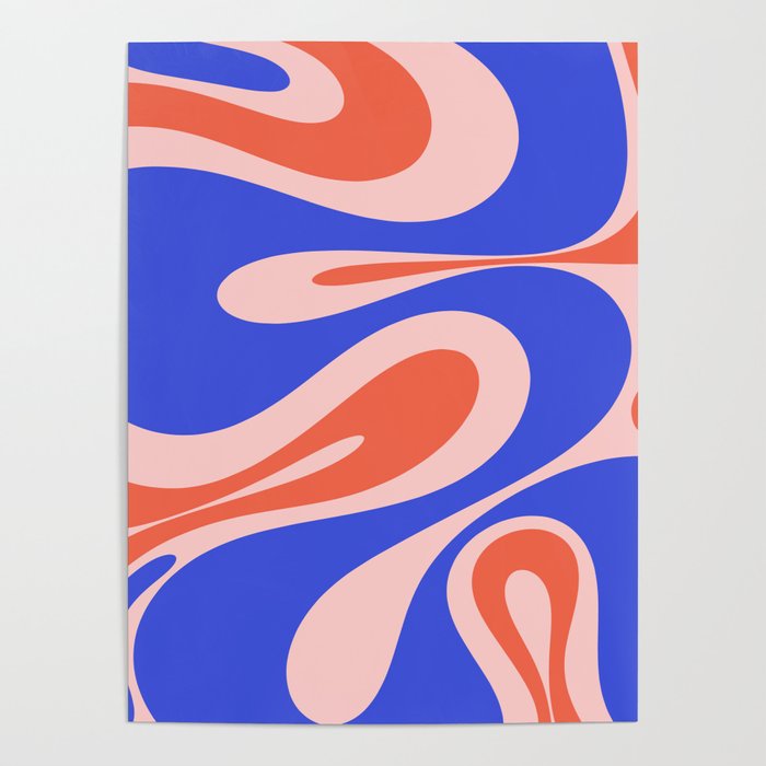 Mellow Flow Retro 60s 70s Abstract Pattern Royal Blue Pink Orange Poster Gallery Image 4