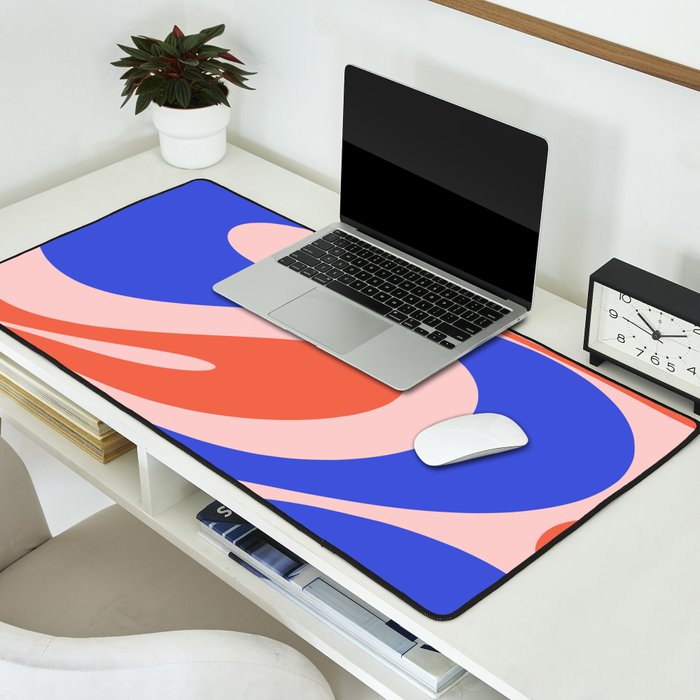 Mellow Flow Retro 60s 70s Abstract Pattern Royal Blue Pink Orange Desk Mat Gallery Image 2