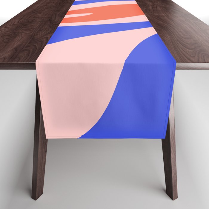 Mellow Flow Retro 60s 70s Abstract Pattern Royal Blue Pink Orange Table Runner Gallery Image 1