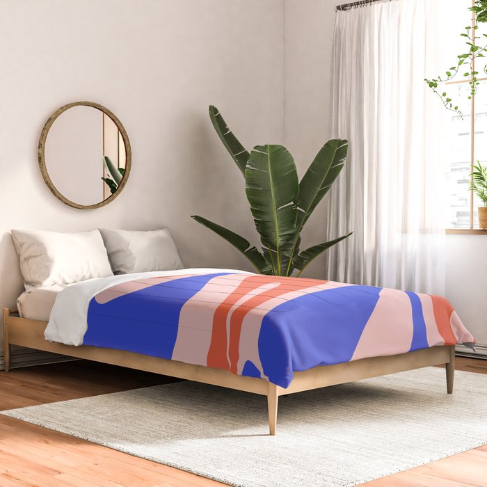 Mellow Flow Retro 60s 70s Abstract Pattern Royal Blue Pink Orange Comforter Gallery Image 2