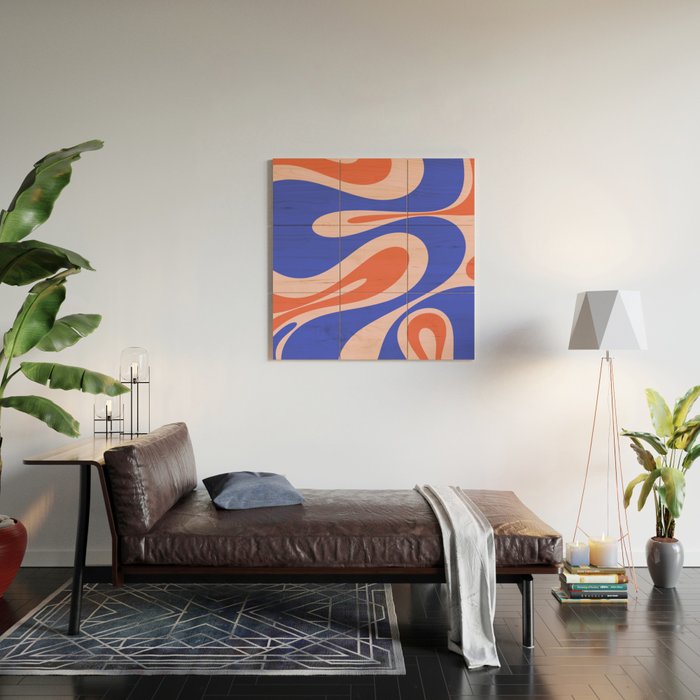 Mellow Flow Retro 60s 70s Abstract Pattern Royal Blue Pink Orange Wood Wall Art Gallery Image 2