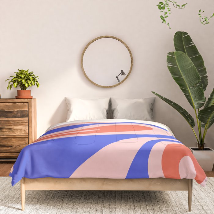 Mellow Flow Retro 60s 70s Abstract Pattern Royal Blue Pink Orange Comforter Gallery Image 3